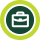 image of a briefcase icon encircled by a dark green background and a lime green outer ring